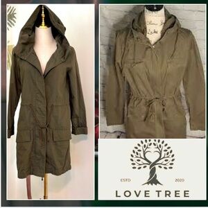 LoveTree,Olive Cargo Utility Jacket
Zipper-Front Closure,Drawstring Waist,Size S